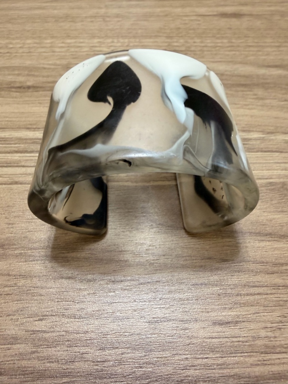 Abstract Swirl Resin Cuff Bracelet in Black, White & Taupe
